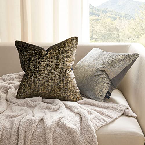 Phantoscope Pack of 2 Sparkling Velvet Geometric-Pattern Throw Decorative Pillow Cover Soft Gold Glitter Square Cushion Cover Pillowcase for Couch Bed and Chair, Grey, 18 x 18 inches, 45 x 45 cm - color: Grey and Gold, size: 18" x 18" (Pack of 2)