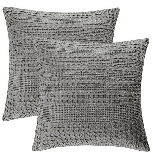 PHF 100% Cotton Waffle Weave Pillow Covers 24" x 24", 2 Pack Luxury Square Shell for Elegant Home Decor, No Filling, Luxury Aesthetic Soft Pillow Covers for Bed, Dark Grey - color: Dark Grey, size: 24" x 24" (Pack of 2)