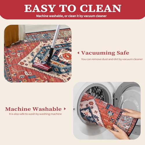 SERISSA Boho Rugs for Entryway, 2x3 Rust Entryway Rug Non-Slip Washable Small Area Rug, Ultra Soft Oriental Vintage Low-Pile Indoor Door Mat Floor Carpet for Entrance Bedroom Kitchen Bathroom - color: Rust/Multi, size: 2' x 3' (Rectangular)