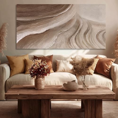 MLART99 Large Beige Brown Abstract Canvas White Artwork with Neutral Textured Wall art for Bedroom Living Room Office Modern Minimalist Wall Decor 29x58 Inch - color: Brown and White, size: 58"L x 29"W