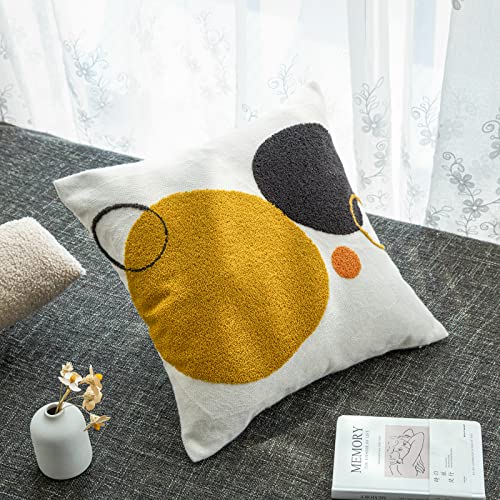 Boho Geo Decorative Throw Pillow Cover, Decorative Colored Pillowcase for Couch Sofa Bed Stylish Decor, Simple Cotton Textured Cushion Sham, Square 18 inches, 1PC(Yellow Mustard Orange) - color: Black&mustard