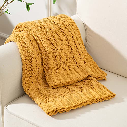 Battilo Mustard Yellow Throw Blanket 51"x67" Chenille Knitted Throw Blanket for Couch, Gold Throw Blankets for Home Decor, Summer Fall Decor Blanket - color: Mustard Yellow