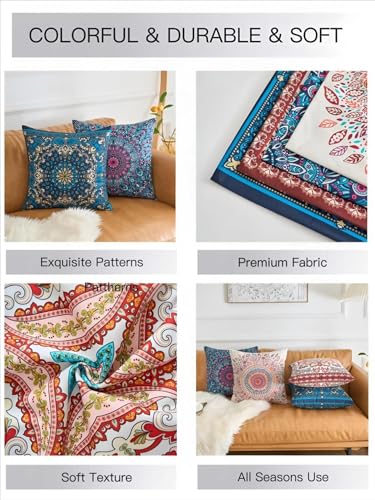 Boho Throw Pillow Covers 20X20 Inch Set of 4 Farmhouse Decorative Couch Pillow Cases Vintage Floral Pillows for Sofa Living Room Bedroom Summer Outdoor Patio Porch - color: Bohemian Medley, size: 20" x 20" (Pack of 4)