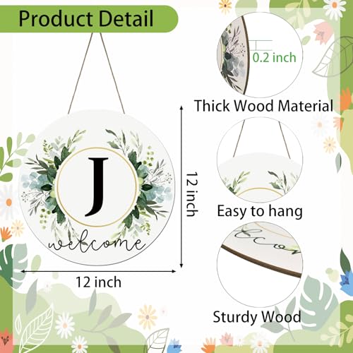 Monogram Letter J Wreaths for Front Door Wreath Wooden Welcome Sign for Front Door Decor Floral Family Last Name Initial House Warming Spring Summer Porch Rustic Wall Home Kitchen Boho Decorations - color: Letter J