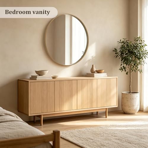 WallBeyond Round Wood Mirror, 40" Round Modern Decoration Large Circle Wall Mirror for Bathroom Living Room Bedroom Entryway, Natural - color: Natural, size: 40"L x 40"W
