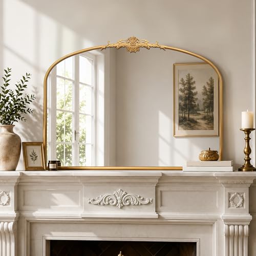 Besdomus Antique Arched Gold Mirror: 40"x29" French Large Gold Vintage Wall Vanity Mirror - Decorative Baroque Traditional Ornate for Bedroom/Bathroom/Fireplace/Entryway - Ideal for Home Renovations - color: Gleaming Gold, size: 29"L x 40"W