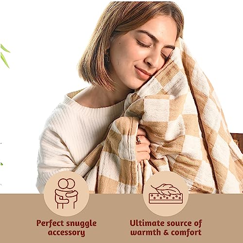 Folkulture Throw Blanket for Couch 50" x 60" |Cotton, Lightweight & Breathable Summer Blanket for Chair, Couch, Bed |Yellow Comfort Throw Blankets for Living Room, Summer Must Haves, Graduation Gifts - color: Biscuit