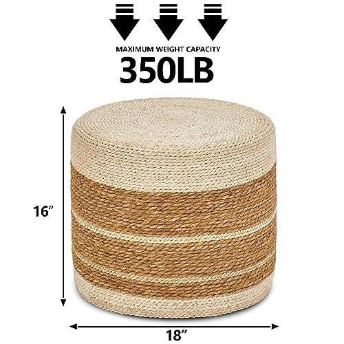 Wimarsbon 18'' Ottoman Pouf, Natural Braided Poof, Rustic Handweave Lounge Pouffe, Boho Footrest Stool for Bedroom, Accent Table or Seat for Living Room - color: 18inch Natural Cattail + Natural Corn Husk