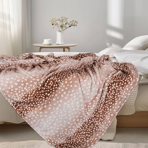MACEVIA Flannel Fleece Animal Print Throw Blanket for Couch, Cabin Decor Deer Blanket, Hide Cabin Throw Blanket, Super Soft Fluffy Thick Warm Throws Home Decor for Bed Sofa(Deer, 50x60 Inches) - color: Deer Print, size: Flannel Fleece (50x60 IN)