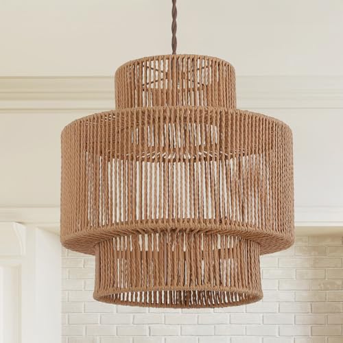 Boho Rattan Lamp Shades for Pendant Light Chandelier Floor Lamps Replacement,Rustic 3-Tier Drum Lamp Shade with Hand-Woven Rattan for Living Room Kitchen Dining Room Office Hotel. - size: style A