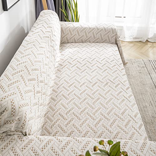 AIVIA Couch Cover Sheet Blanket, Oversized Reversible Couch Covers for 3 Cushion Sofa, Extra Large Furniture Decoration Cover Sofa Slipcovers, L-Shape U-Shaped Sectional Protector for Cats Dogs - color: Khaki White, size: 71” x 118”
