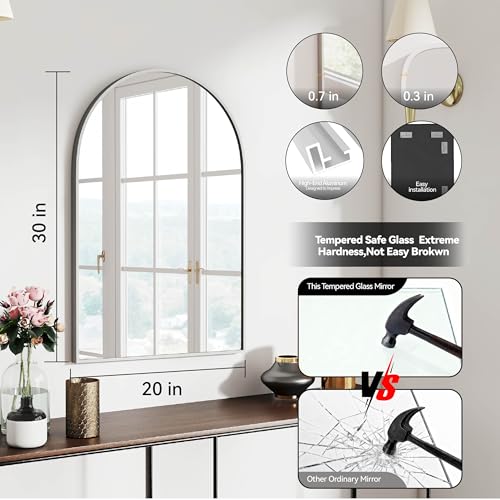SCWF-GZ 30x20 Arch Mirror Rectangle Wall Mounted Hanging or Against Wall Aluminum Alloy Metal Frame Dressing Make-up Mirrors for Entryway Bedroom Bathroom Living Room 30 20 inch Silver - color: Silver, size: 30"L x 20"W