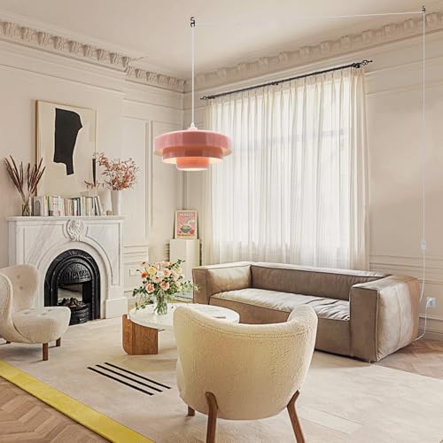 Hanging Lamp Pink Plug in Pendant Light Mid Century Modern Pendant Lamp Fixtures Nordic Hanging Light Style Pendant Lighting Metal Shade for Living Room Dining Room Bedroom Kitchen Island - color: Standard-Pink (13.5in)
