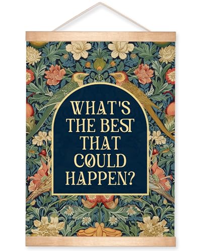 Vintage Floral Wall Art Decor- What’s the Best That Could Happen Retro William Morris Floral Canvas Poster, Positive Motivational Wall Hanging Decor for Home, Bedroom,Living Room 14x18.5Inch (Green) - color: Green