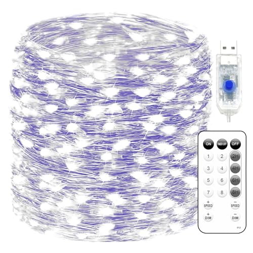 Fairy Lights 66ft 200 LED USB Twinkle String Lights Plug in Copper Wire Lights with Remote and Timer 8 Modes Outdoor Waterproof Starry Lights DIY Party Wedding Christmas Decoration(Cool White) - color: Cool White
