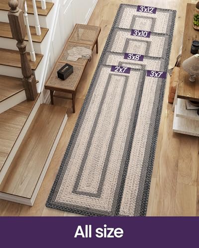DEXI Woven Hallway Runner Rug, 3x7 Rustic Braided Vintage Carpets, Non Slip Indoor Outdoor Farmhouse Floor Rugs for Entryway, Kitchen, Laundry Room, Black/Ivory - color: Black/Ivory, size: 3' X 7' (Runner)
