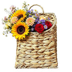 Boho Wall Hanging Basket, Water Hyacinth Woven Basket for Front Door, Flat Back Wall Mounted Entryway Organizer, Storage for Flowers, Plants, Farmhouse, Home Decor