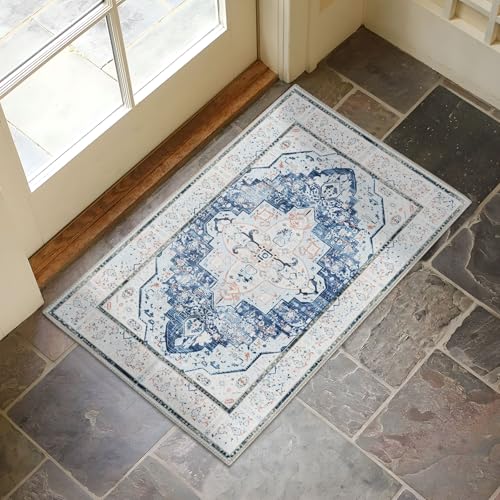 DECOMALL Maila Machine Washable Rugs 2x3ft, Traditional Oriental Blue Rug,Vintage Distressed Large Rugs Carpet for Living Room Bedroom - color: 09blue, size: 2' x 3' (Rectangular)