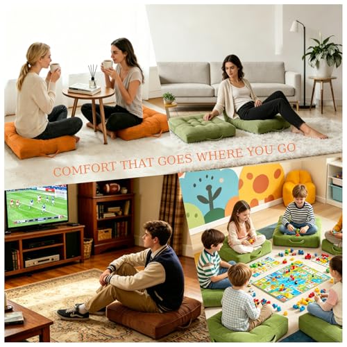 Floor Pillow Handheld Cushion, Yoga Pillows for Sitting on Floor 18x18 Inch 2 Pack Washable Seat Cushions, Ideal for Dining Chairs and Tatami Corner Coffee - color: Coffee