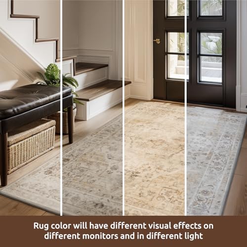 AMOAMI-Area Rug 9X12 Rugs for Living Room-Vintage Soft Beige Rugs for Bedroom-Non Slip Carpet-Washable Rug for Dining Room Living Room Bedroom Office Under Table - color: Beige, size: 9' x 12' (Rectangular)