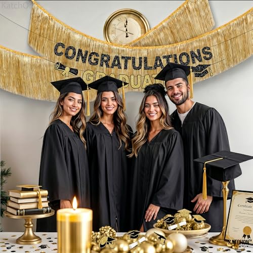 KatchOn, Large Champagne Gold Fringe Garland - 6.5 Feet, Pack of 2 | Foil Fringe Banner for 50th Birthday Decorations | Gold Streamers for Casino, Bachelorette, Graduation Decorations 2026 - color: Champaigne Gold