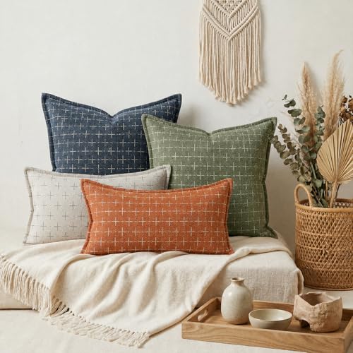 AVOIN colorlife Pack of 2 Decorative Throw Pillow Covers 26x26 Inch, Flange Edges Woven Textured Cushion Case Home Decor for Couch Sofa Bed Living Room Beige - color: Beige, size: 26" x 26" (Pack of 2)