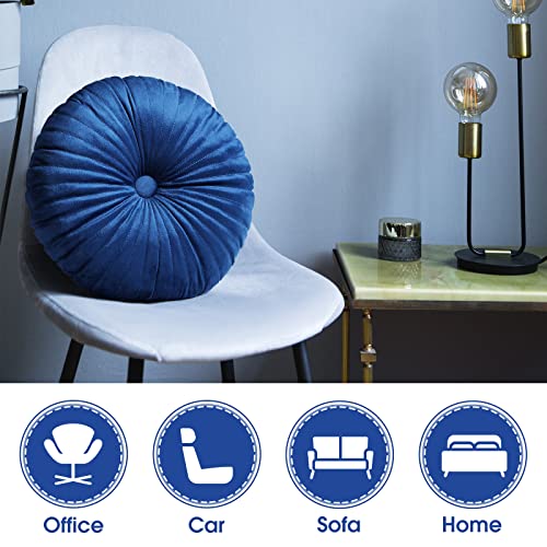 Namalu 2 Pcs Round Throw Pillow 13.8 Inch Decorative Round Velvet Floor Pillows Pumpkin Throw Pillows with Center Button for Thanksgiving Home Decor Living Room Sofa Couch Bed Chair (Navy Blue) - color: Navy Blue
