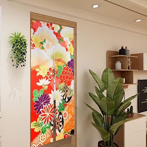 LIGICKY Japanese Style Doorway Curtain Noren Cotton Linen Retro Flowers Printed Window Treatment Hanging Door Tapestry for Home Decoration 33.5" Width x 70.9" Long, Colourful - color: Retro Flowers, size: 33.5"W x 70.9"L (Pack of 1)