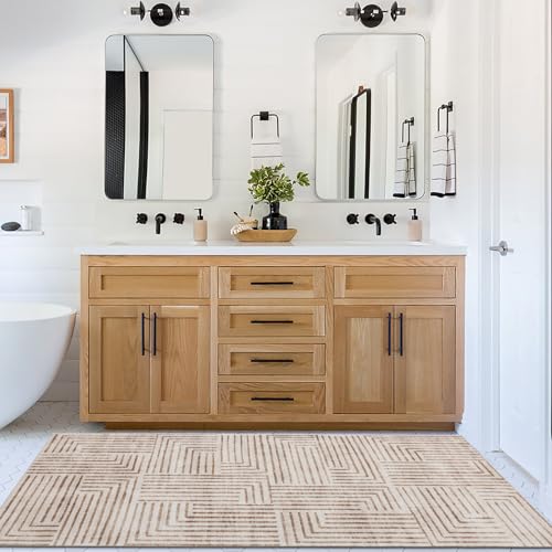 ReaLife Rugs Machine Washable Area Rug Runner - Living Room Bedroom Bathroom Kitchen Entryway Office - Non-Slip Baking Low Pile Stain Resistant Premium - Modern Geometric - Finn - Beige 2'6" x 6' - color: Finn - Beige, size: 2'6" x 6' (Rectangular)