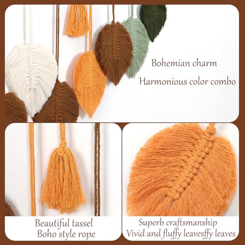 Betylifoy Macrame Wall Hanging Boho Woven Tapestry Chic Home Decor Handmade Yarn Tassels Colorful Leaf Feather Wall Hanging Tapestry Bohemian Wall Art Decorations for Nursery Bedroom Living Room Backdrop - color: Colorful