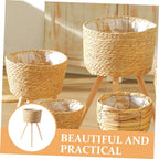 Toddmomy Rattan Basket Plant Stand Weaving Plant Pot Stand Bohemian Style Flower Pot Rack - color: Beige