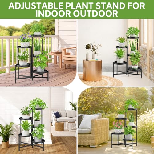 iDavosic.ly 5 Tier Large Plant Stand Indoor with 10 Inch Wide Tray, Tiered Corner Metal Outdoor Flower Display Holder Shelf, Folding Tall Rack for Patio Porch Living Room, Modern Black - color: Black, size: 5 Tiers