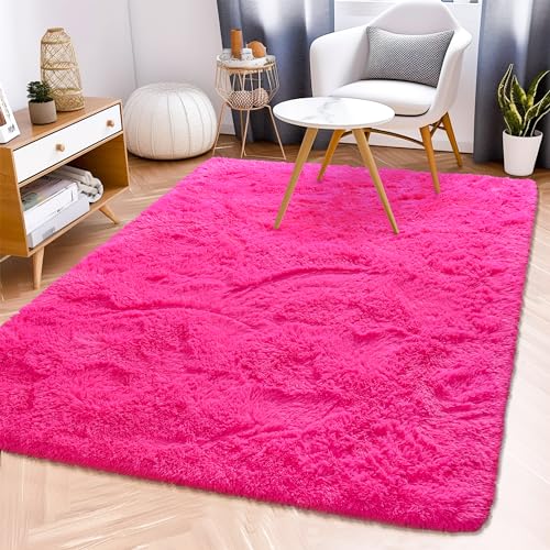 Awaytail Fluffy Rug 2x3 Feet - Preppy Girls Fuzzy Rugs College Dorm - Small Cute Chair Rug Washable for Nursery- Hot Pink - color: Hot Pink, size: 2' x 3' (Rectangular)