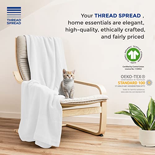 THREAD SPREAD 100% Pure Cotton, Luxury Twin/Twin XL Size White Blanket - Herringbone Pattern, Soft & Cozy Premium Fall Throw Blanket for All Seasons, 350 GSM & 68 x 92 with Free Tote Bag - color: Herringbone - White, size: Twin / Twin XL