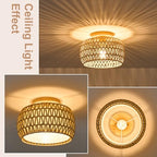 2 Packs Boho Rattan Flush Mount Ceiling Lights 12 Inch Farmhouse Ceiling Light Fixtures Rustic Wicker Hand Woven Rope Cage for Dining Room Kitchen Bedroom Foyer Hallway Entryway - size: 12 Inch 2 Packs