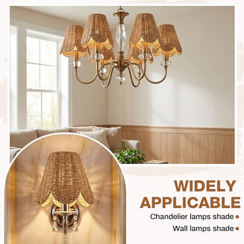 Glooglitter Small Clip-on Chandelier Rattan Lamps Set Shade Scalloped Lampshade 3"top x 6"bottom x 5-1/4"slant Height Empire Lamp Shade Chandelier or Accent Lamp(Paper Rope,Naturals,2 Pcs) - color: Naturals, size: Paper Rope
