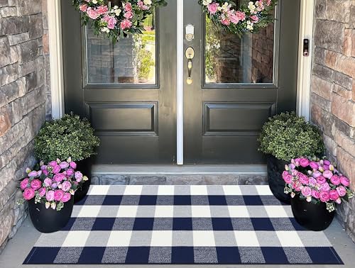 Blue and White Outdoor Rug 24''x 51''4th of July Door Mat Front Porch Rug Independence Day Welcome Doormats Washable Farmhouse Door Mats Outdoor for,Entryway,Bedroom,Patio - color: Blue Buffalo, size: 24''x 51''
