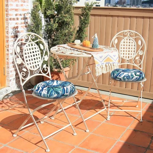 LVTXIII Outdoor Bistro Chair Cushions, 15"x15"x4" Round Patio Chair Cushions, All Weather Tufted Seat Cushions for Patio Furniture Use, Set of 2, Leaves Ink Blue - color: Leaves Ink Blue
