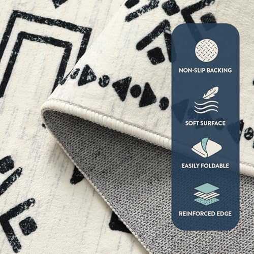 Lahome Vivienne Western Runner Rug for Hallway Non Slip, Boho Washable Low Pile Soft Runner Rug for Kitchen Bathroom, Moroccan Aztec Long Carpet for Entryway Entrance Kitchen Indoor (Ivory, 2'5''x8') - color: Ivory, size: 2'6" x 8' (Runner)