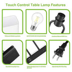 Bedside Touch Control Table Lamp with Dual USB Charging Ports 1 AC Outlet, 3 Way Dimmable Modern Nightstand Lamp with White Fabric Shade, Desk Lamp for Bedroom Living Room Office with 5000K LED Bulb - color: White