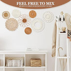 Boho Wall Basket Decor Set of 8,Rattan Flower Wall Decor,Flat Woven Baskets Wall Hanging Decor,Unique Boho Wicker Seagrass Wall Decor(Rattan Classic) - style: Classic rattan