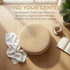 Hand Woven Round Floor Cushion 2 Piece Set, 15.75 Inch Natural Straw Pouf Ottoman, Boho Handmade Seat Footstool for Living Room Bedroom Patio