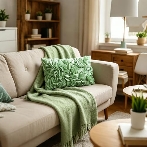 KINGROSE 3D Flower Accent Throw Pillow Cover Soft Pillow Case Sham Decorative Cushion Cover for Home Decor Sofa Couch Bedroom 12 x 20 Inches Velvet Mint Green - color: Mint Green - Solid Suede