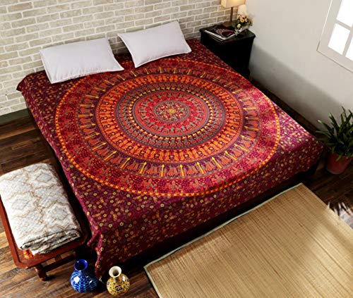 RAJRANG Red Hippie Tapestries - Elephant Mandala Tapestry Bohemian Bedspread Ethnic Boho Dorm Decor Wall Hanging - 90 X 84 Inches - size: 90"L x 84"W