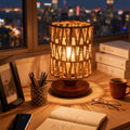 Handmade Rattan Lamp Farmhouse Table Lamp for Bedroom, Rustic Woven Lamps for Night Stands with Warm White LED Bulb, Boho-Inspired Boho Lamp for Living Room Kitchen Nook, 12cm Shade 20cm Height - color: Farmhouse