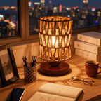 Handmade Rattan Lamp Farmhouse Table Lamp for Bedroom, Rustic Woven Lamps for Night Stands with Warm White LED Bulb, Boho-Inspired Boho Lamp for Living Room Kitchen Nook, 12cm Shade 20cm Height - color: Farmhouse