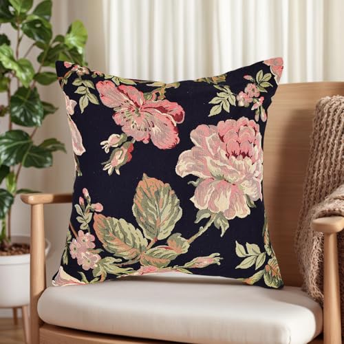 18x18 Tapestry Pillow Cover, Jacquard Woven Botanical Square Vintage Floral Roses Decorative Throw Pillow Sham for Couch, Victorian Accent Cushion Case with Beige Suede (Vintage Garden Palette) - color: Vintage Garden Palette
