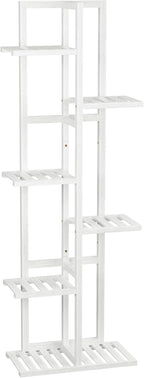 6 Tier Bamboo Plant Stand Indoor, Wood Tall Flower Holder Corner Tiered Plant Shelf for Multiple Plants (White)