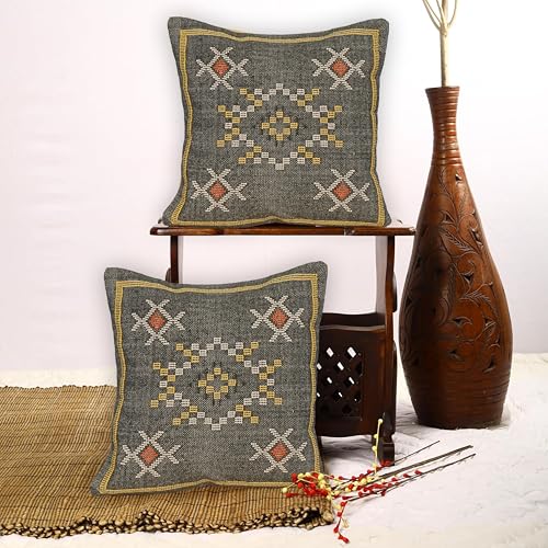 Indian Cotton Cushion Cover Sabra Kilim Pillow Cover Designer Decorative Sofa 18x18 Inche Handwoven Cushion Case for Farmhouse Home Decor Spring Decorative Pillow (Pattern 23) - color: Pattern 23