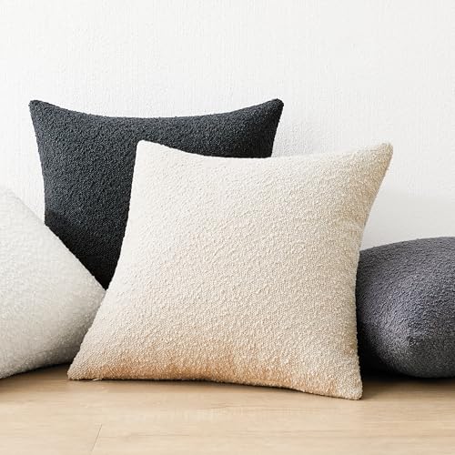 Mixhug Decorative Boucle Throw Pillow Covers, Dark Gray, 18 x 18 Inches, Pack of 2 - Textured Boho Pillow Covers for Couch and Bed - color: Dark Gray, size: 18" x 18" (Pack of 2)